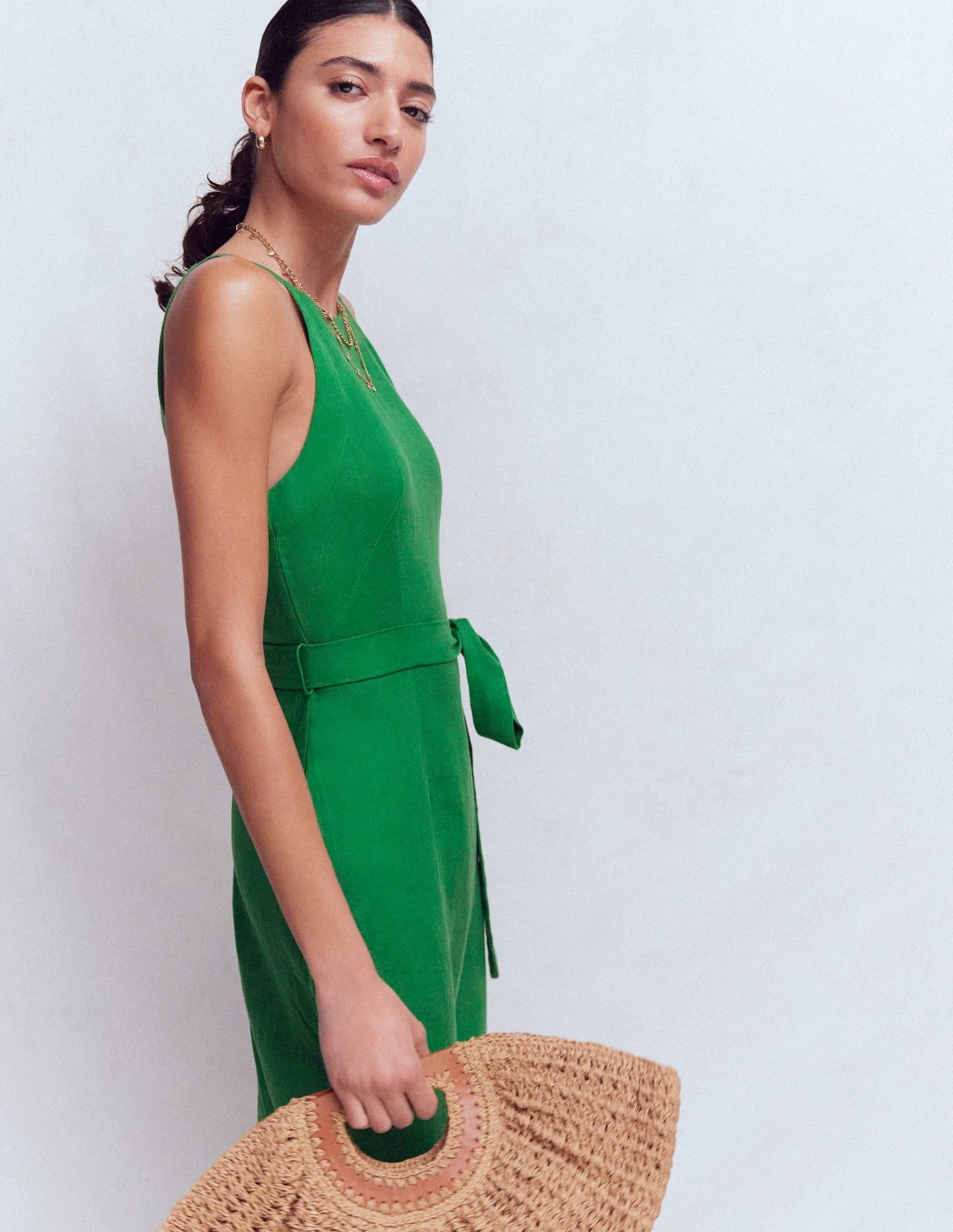 Rosa Halter Linen Midi Dress-Amazon Green