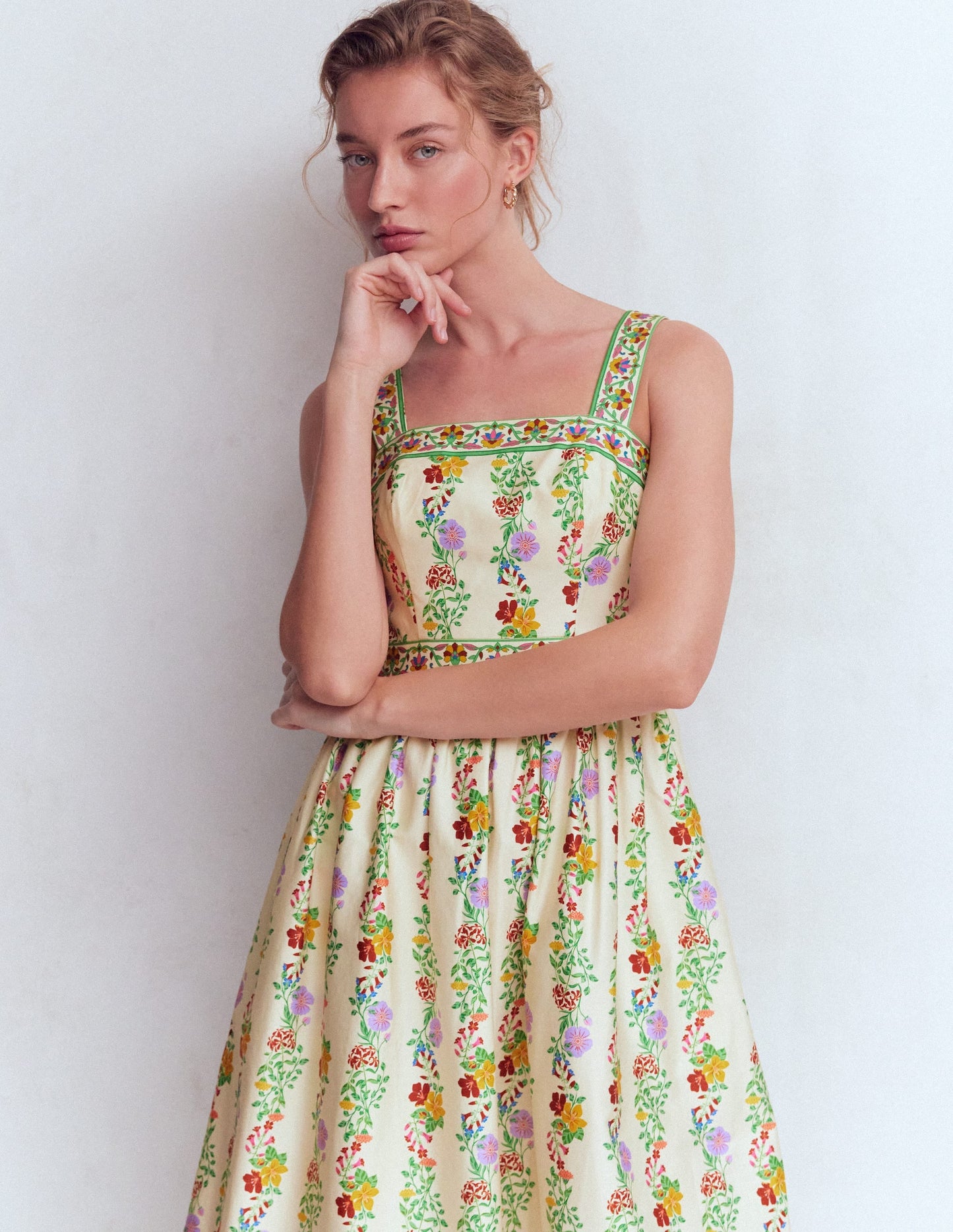 Square Neck Occasion Dress-Ivory, Blossom Trail