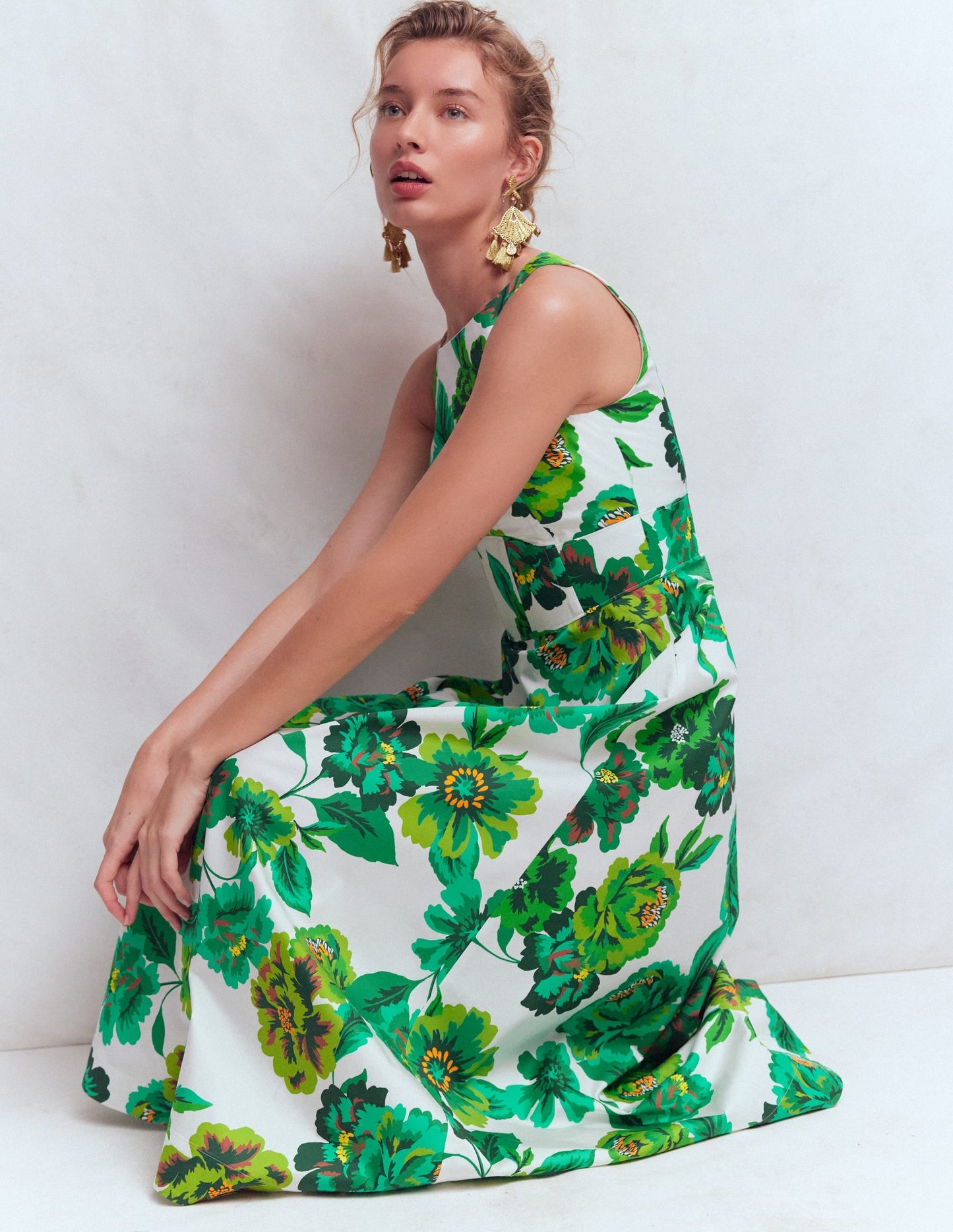 Silvia Boned Bodice Maxi Dress-Green Opulent Blossom