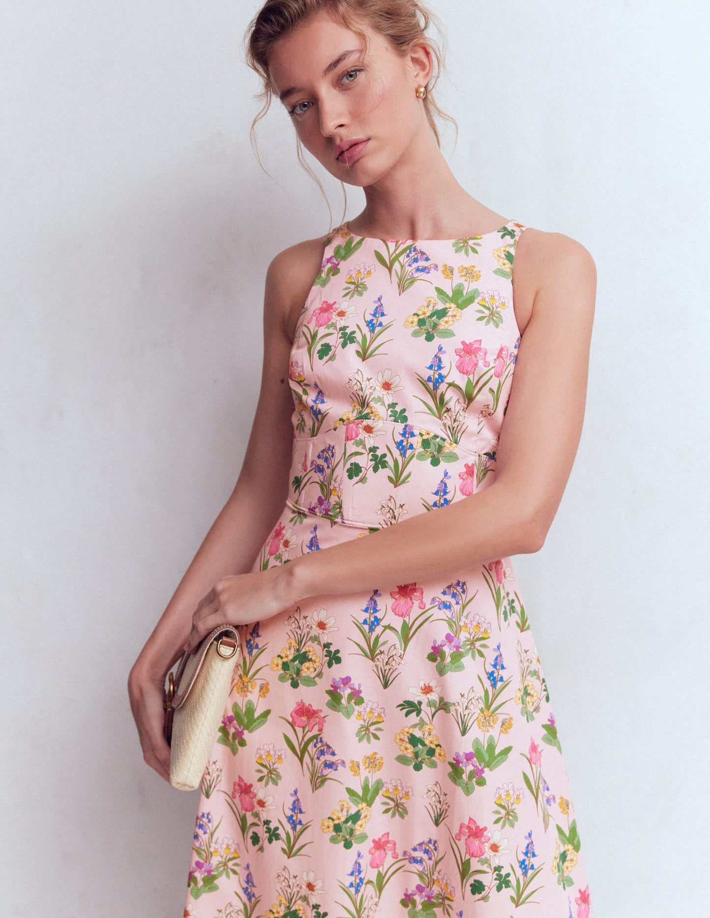 Silvia Boned Bodice Maxi Dress-French Pink, Delicate Blossom