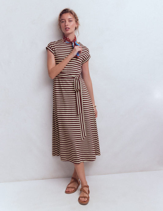 Eve Jersey Midi Dress-Deep Wisteria, Ivory Stripe