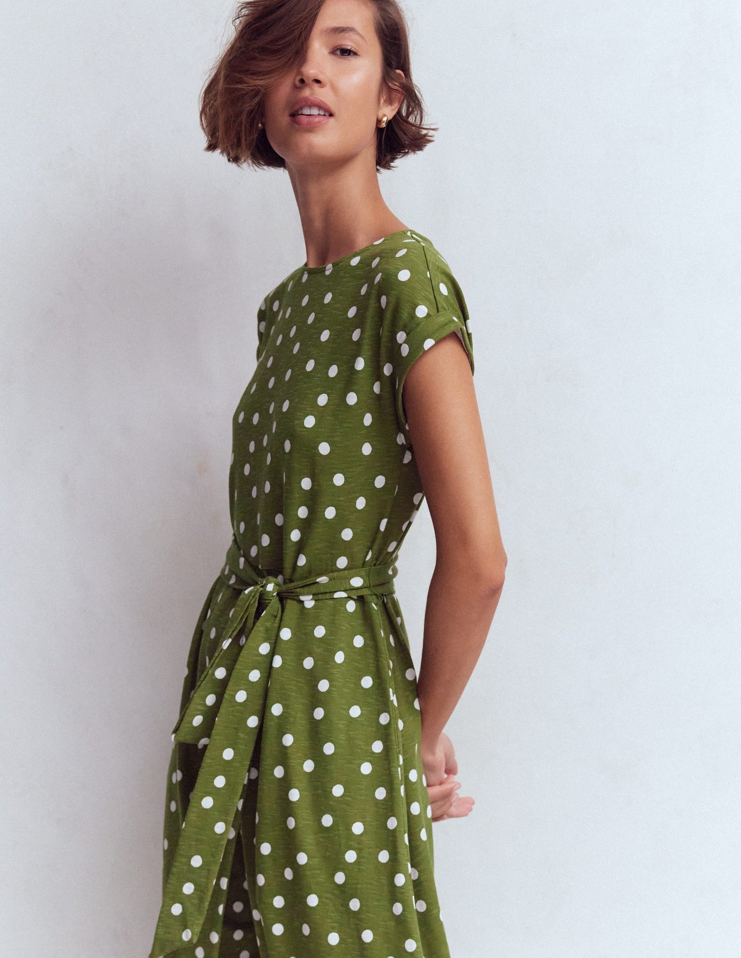 Eve Jersey Midi Dress-Olive, Painted Dot Spaced