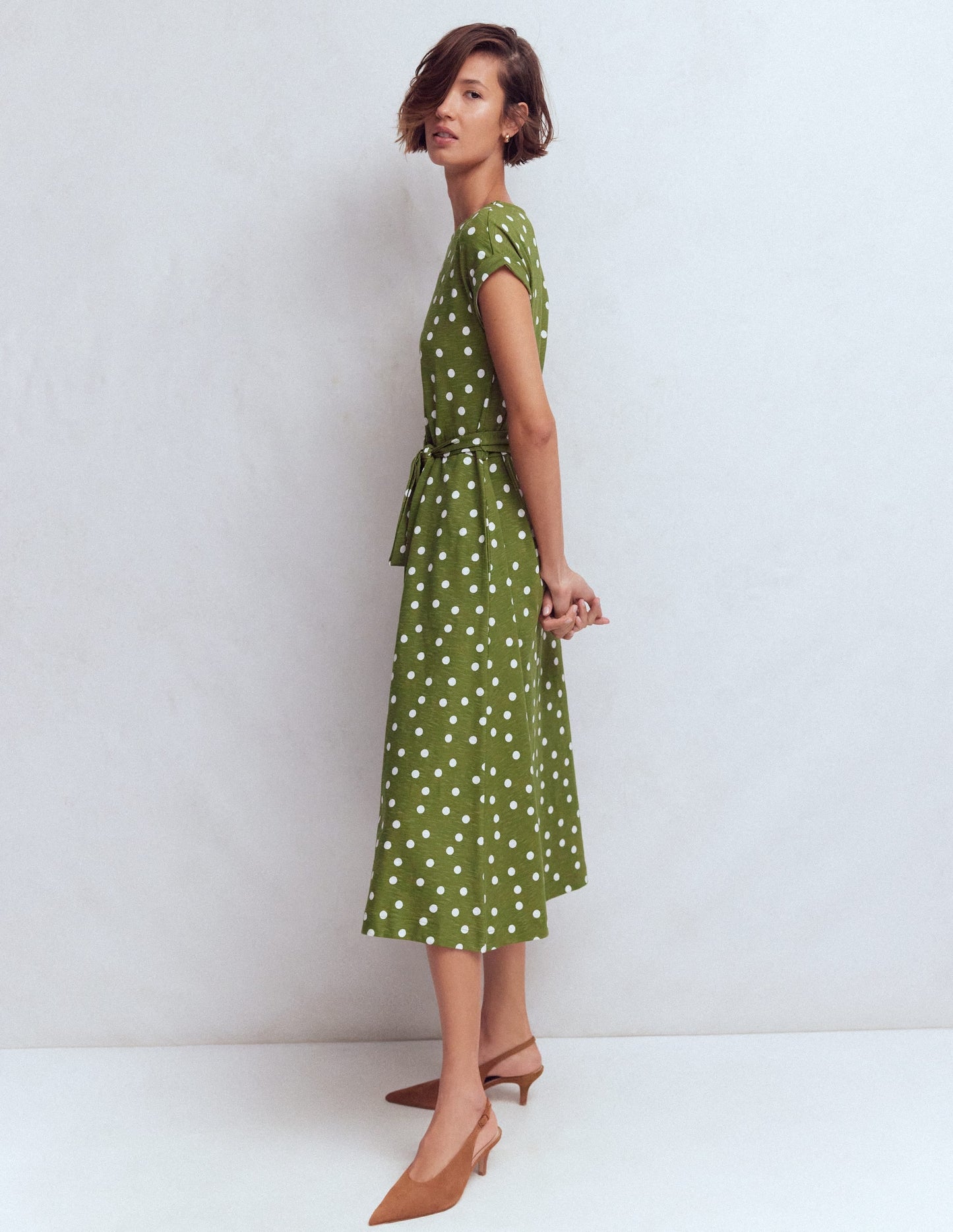 Eve Jersey Midi Dress-Olive, Painted Dot Spaced