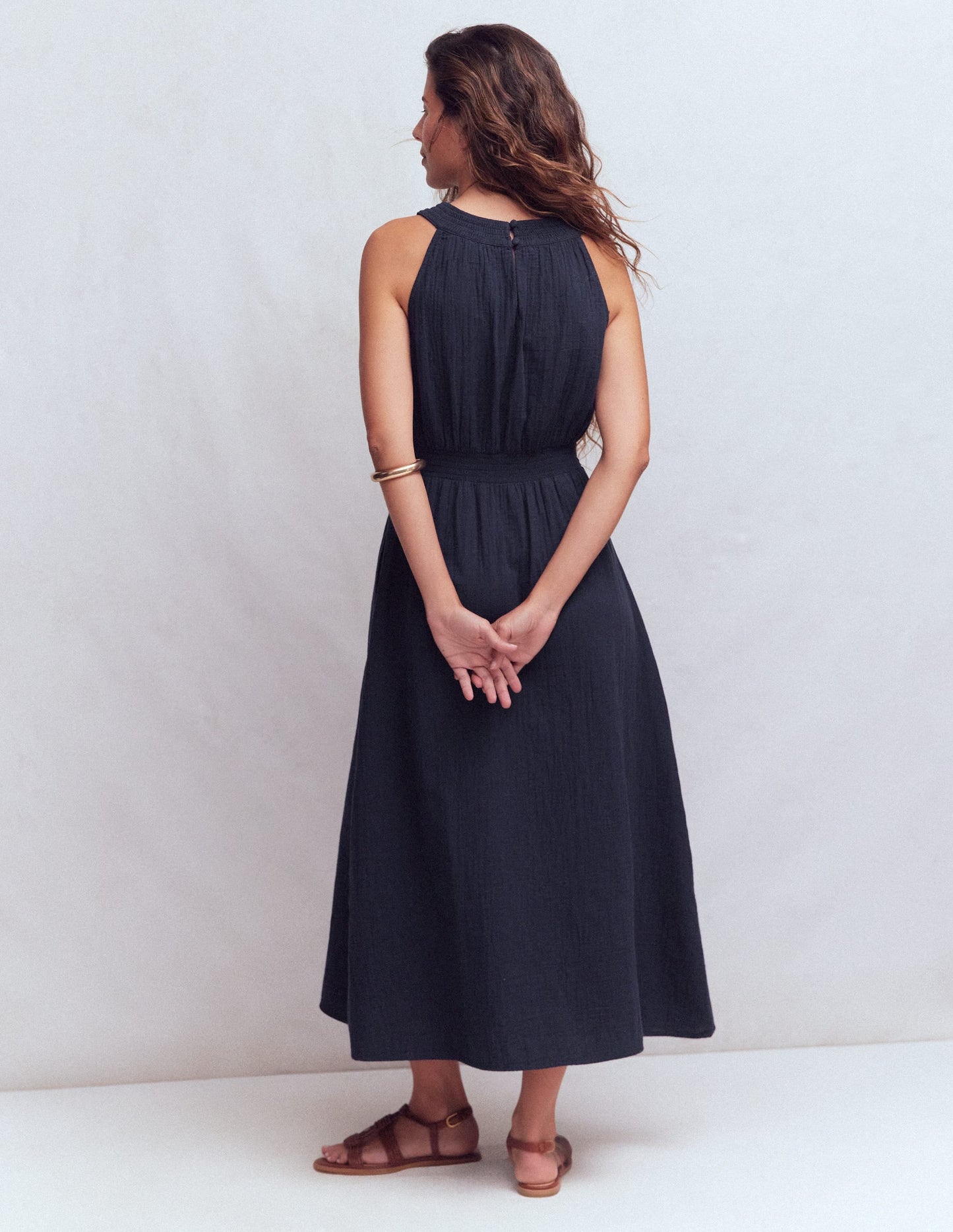 Daphne Double Cloth Dress-NAVY