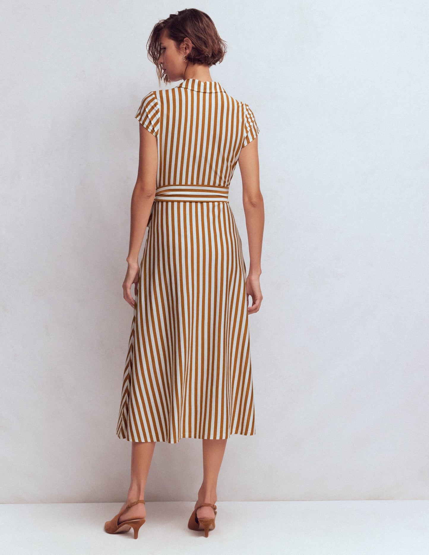 Marcia Jersey Shirt Dress-Cognac and Ivory Stripe