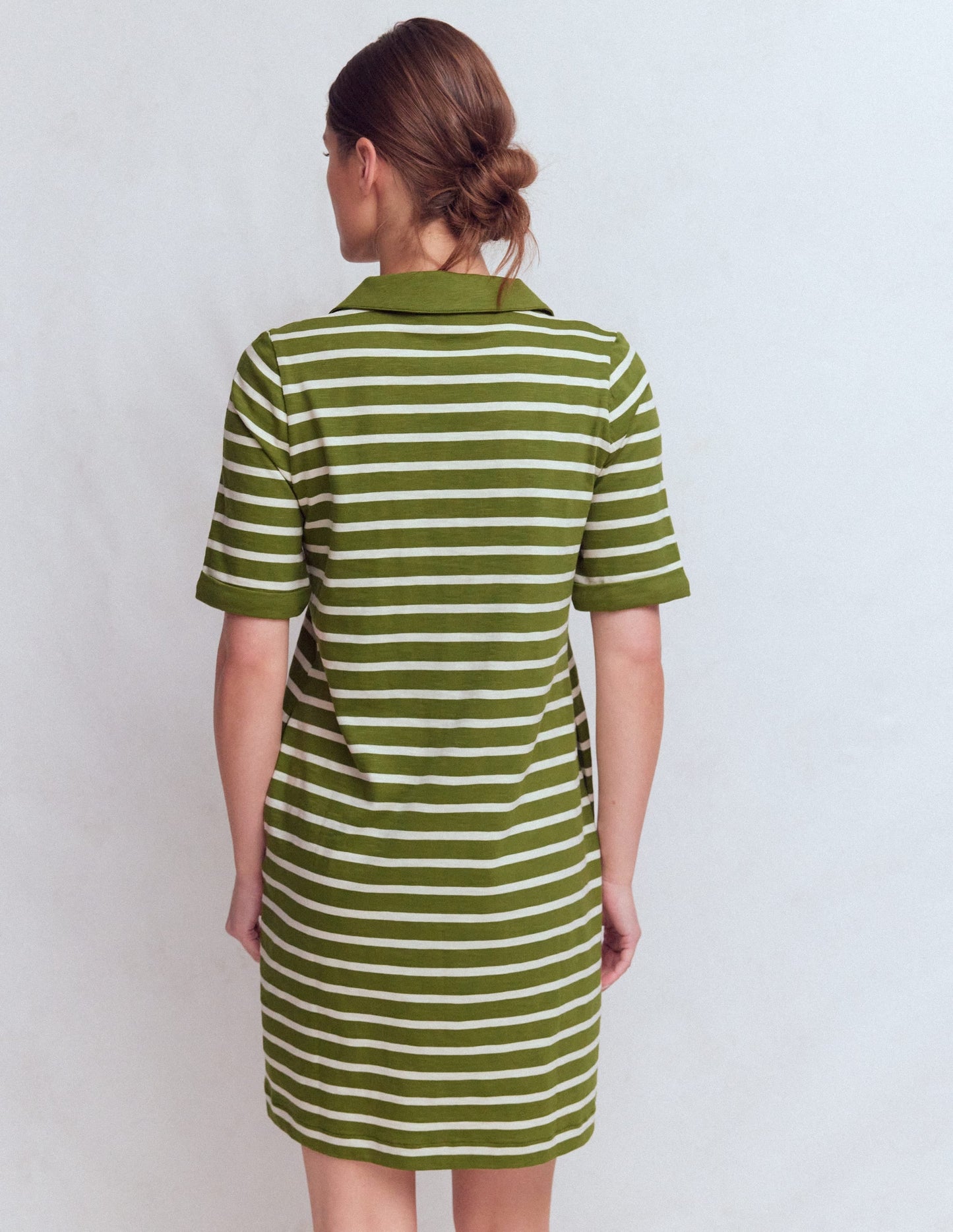 Tilda Jersey T-shirt Dress-Olive and Ivory Stripe