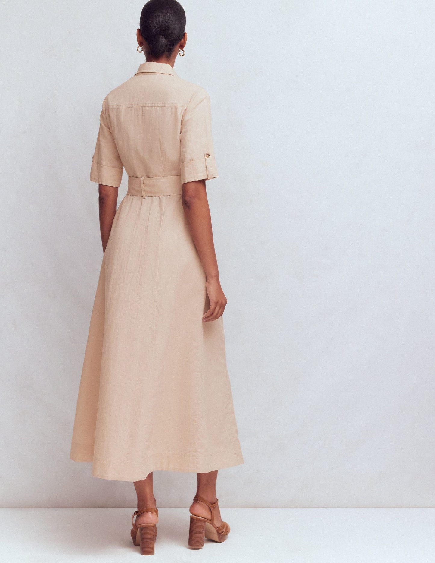 Ora Linen Blend Shirt Dress-Coffee