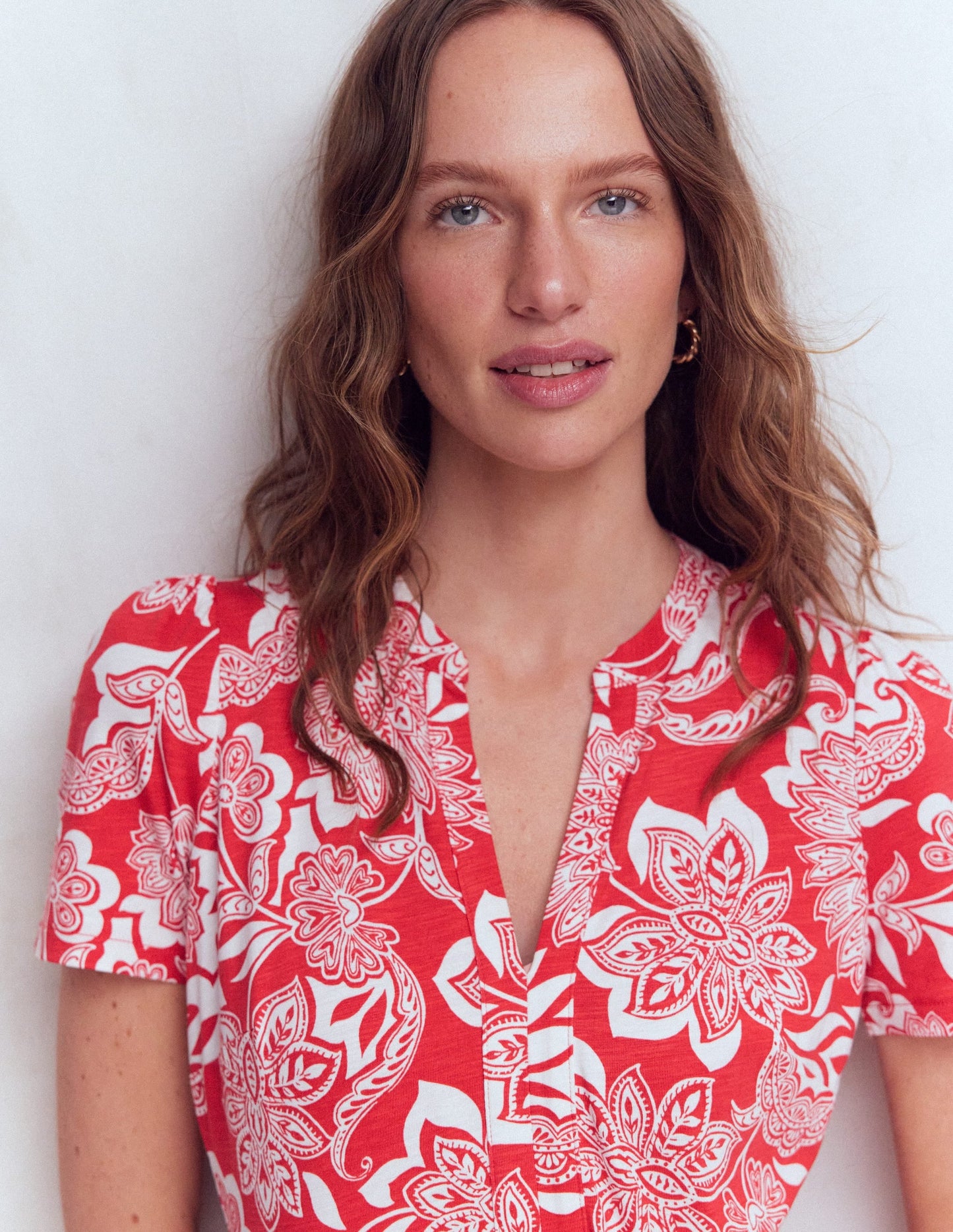 Naomi Jersey Midi Dress-Blood Orange, Elegant Blossom
