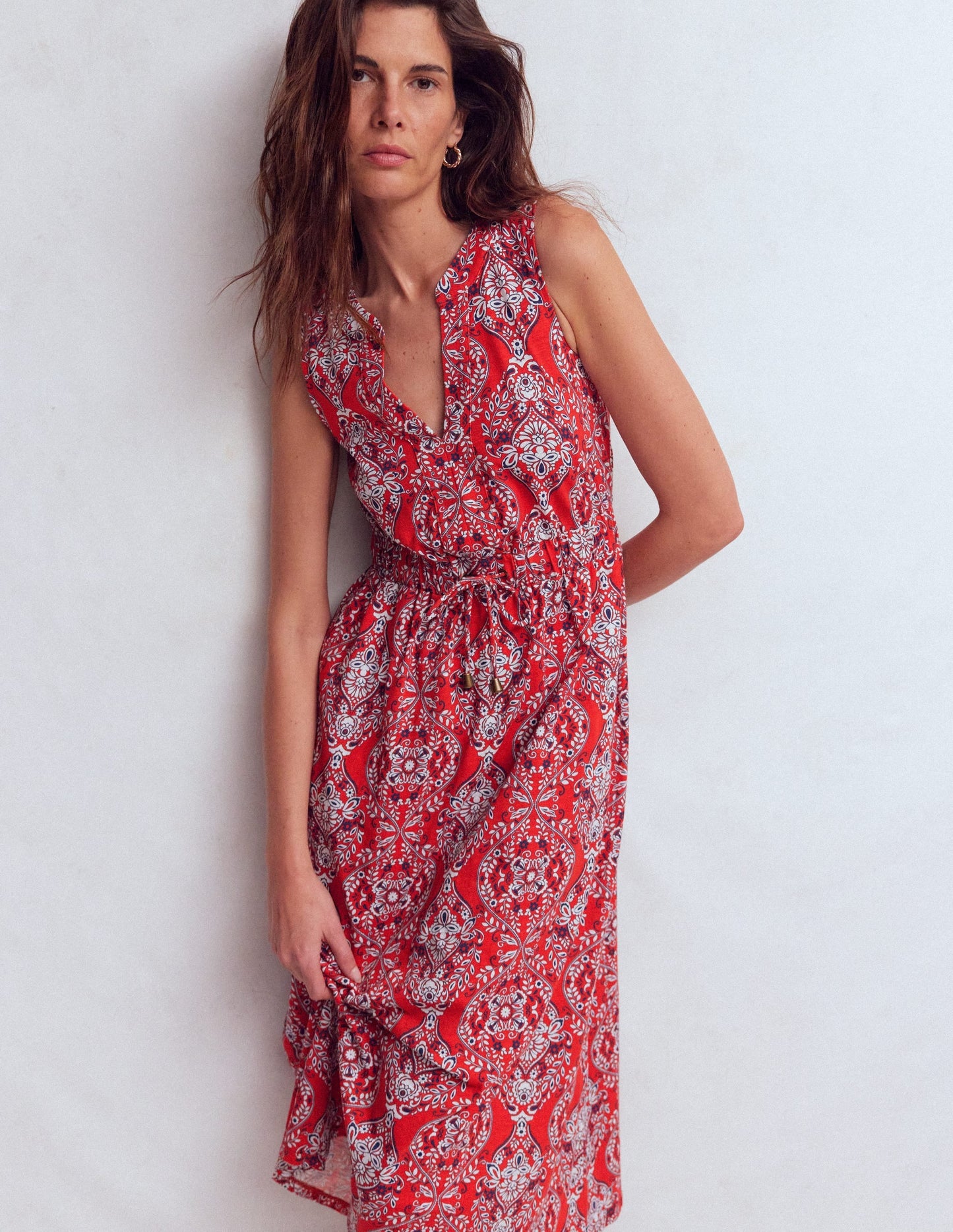 Delphine Midi Jersey Dress-Blood Orange, Gardenia