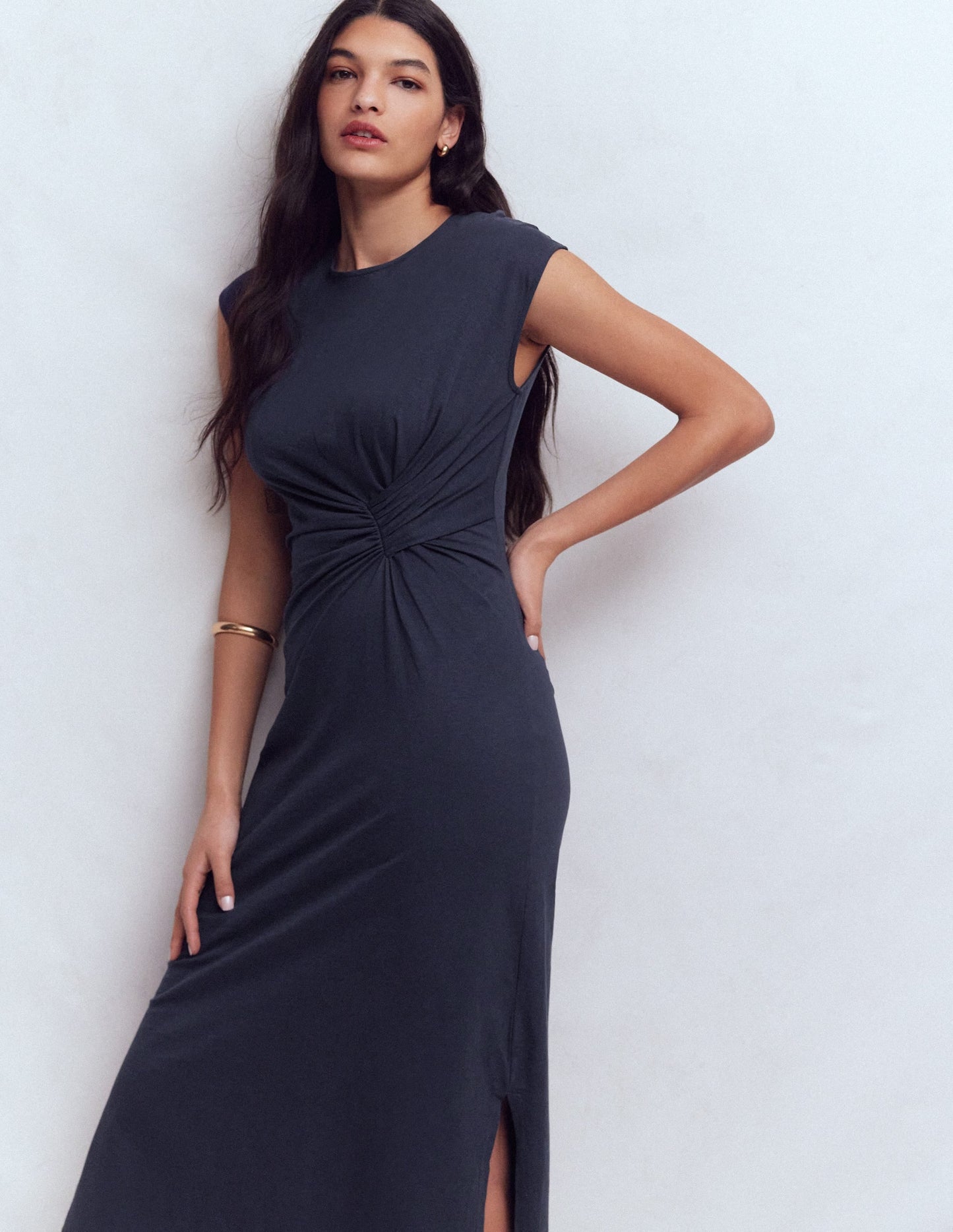 Delilah Twisted Midi Dress-Navy