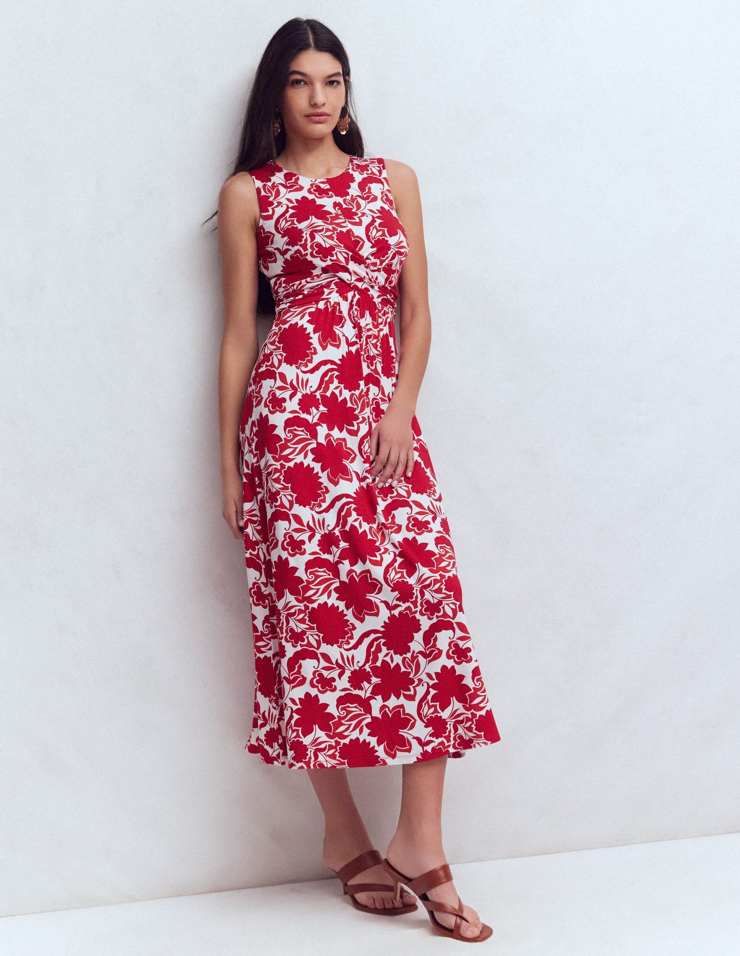 Zara Cross Waist Jersey Dress-Merida Red, Shadow Blossom