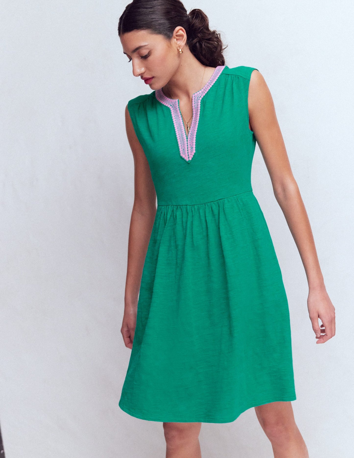 May Embroidered Short Dress-Deep Teal