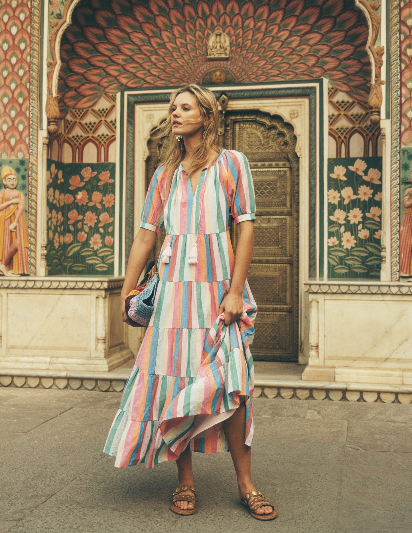 Multi Tiered Maxi Dress-Multi Clipped Stripe