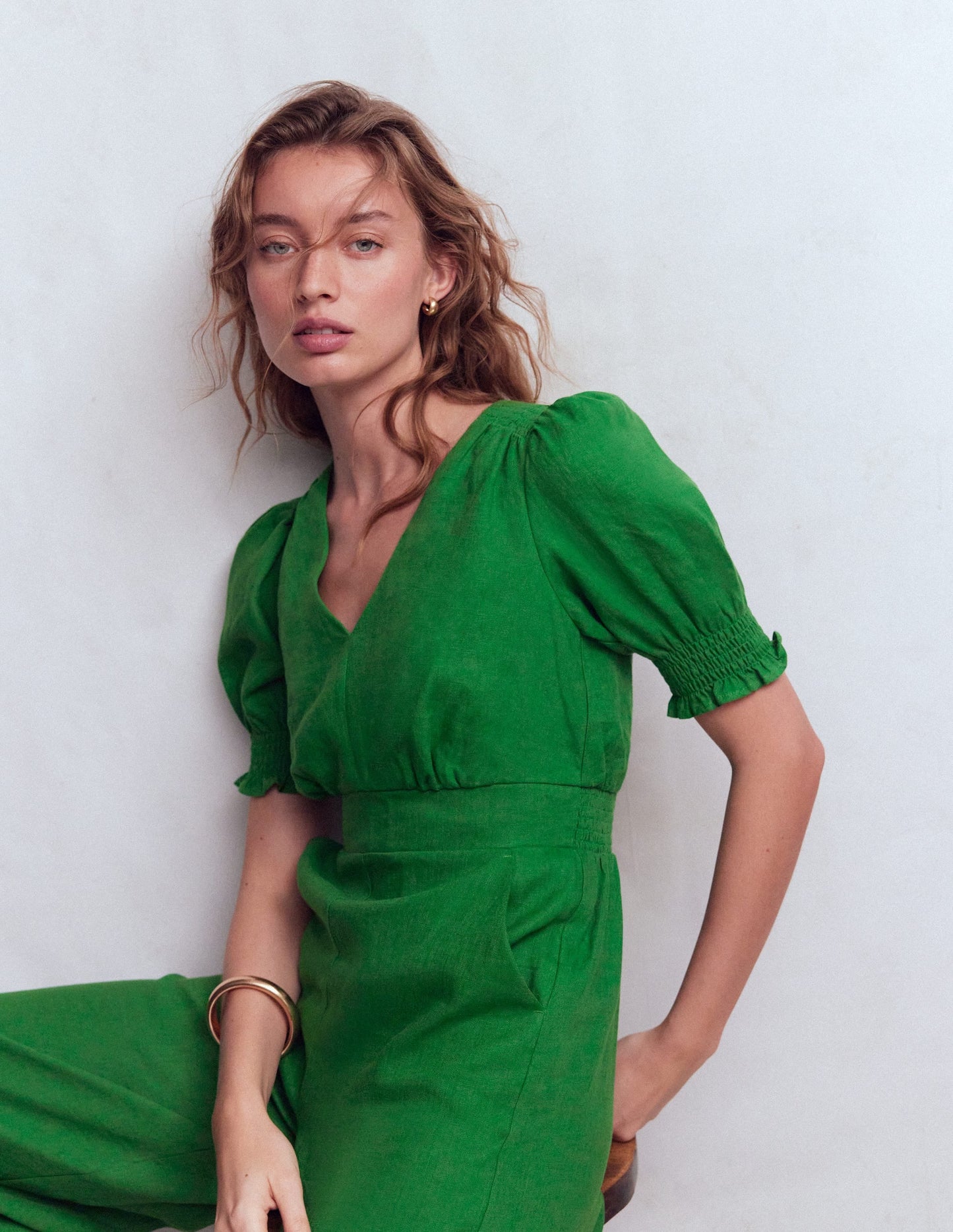 Anna Linen Jumpsuit-Amazon Green