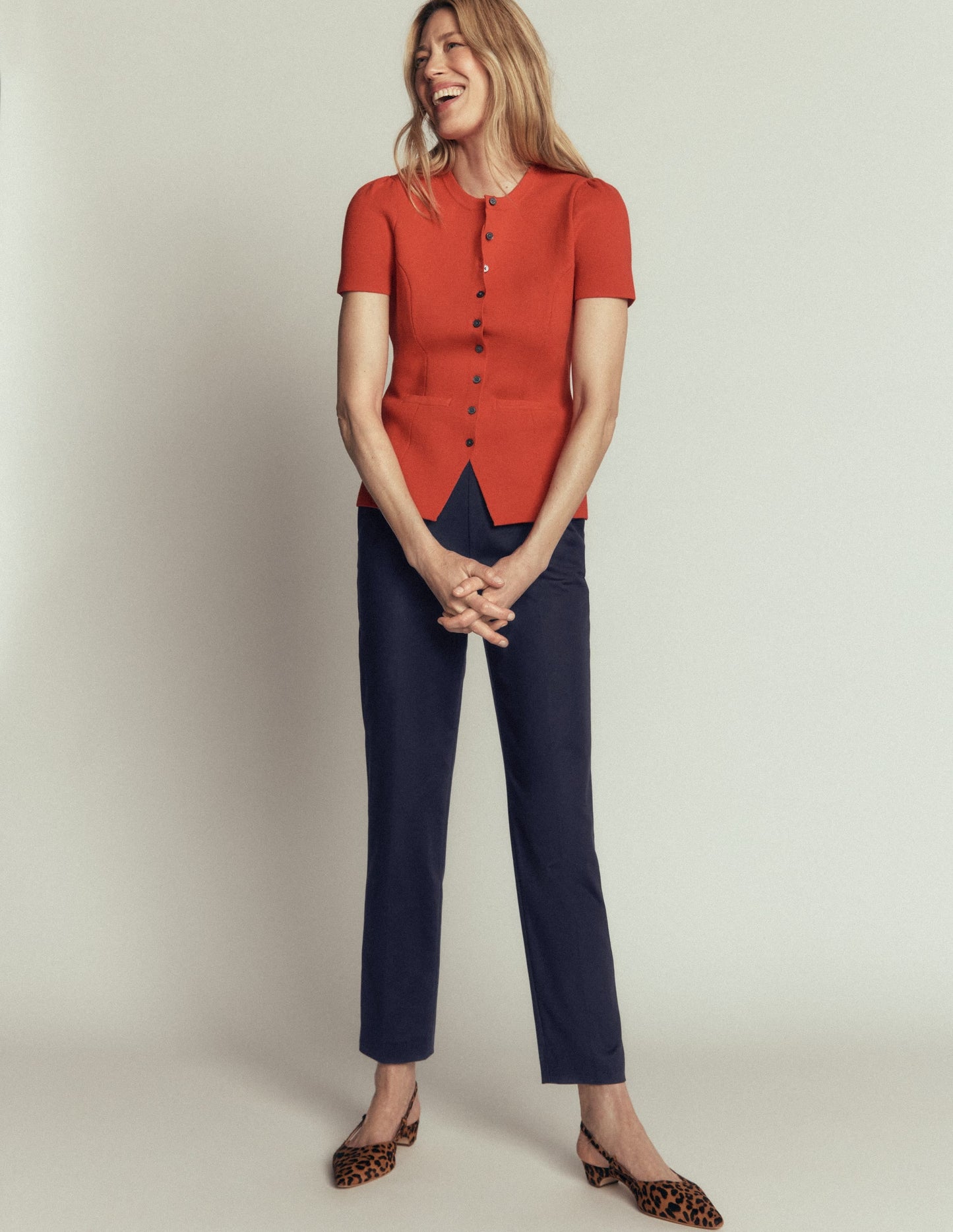 Slim Leg Cotton Trousers-Navy