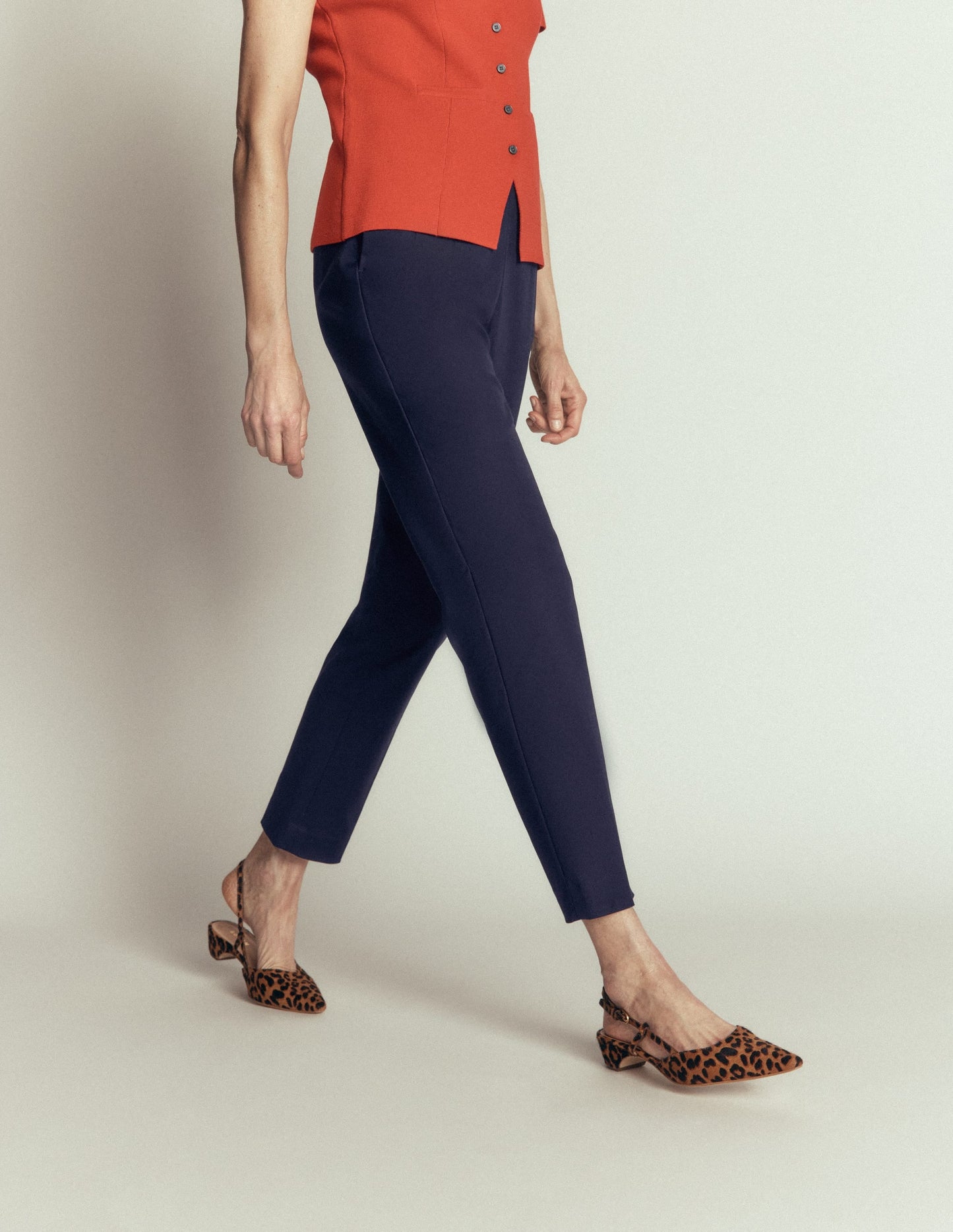 Slim Leg Cotton Trousers-Navy