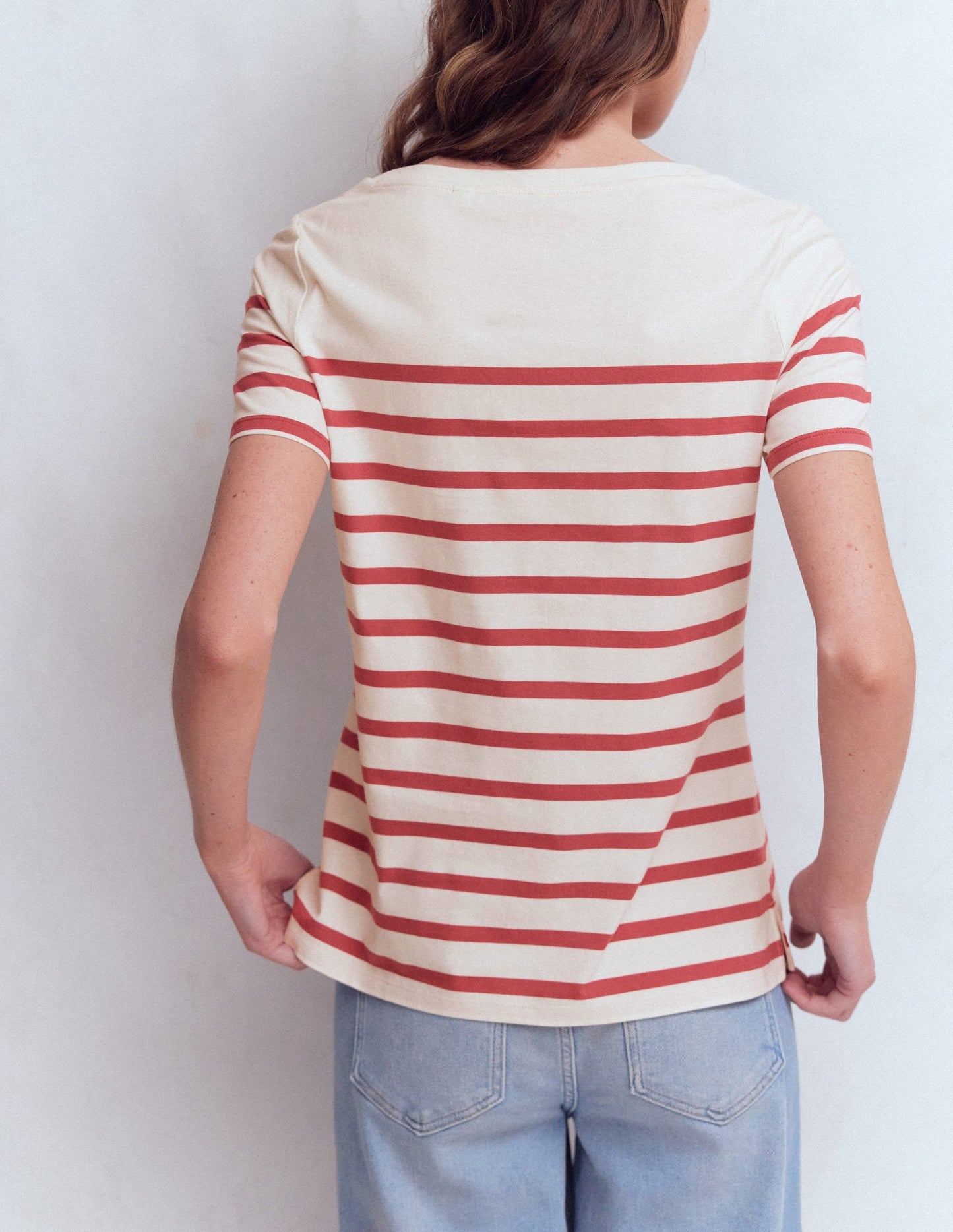 Olivia Short Sleeve Breton-Earth Red, Ivory Stripe