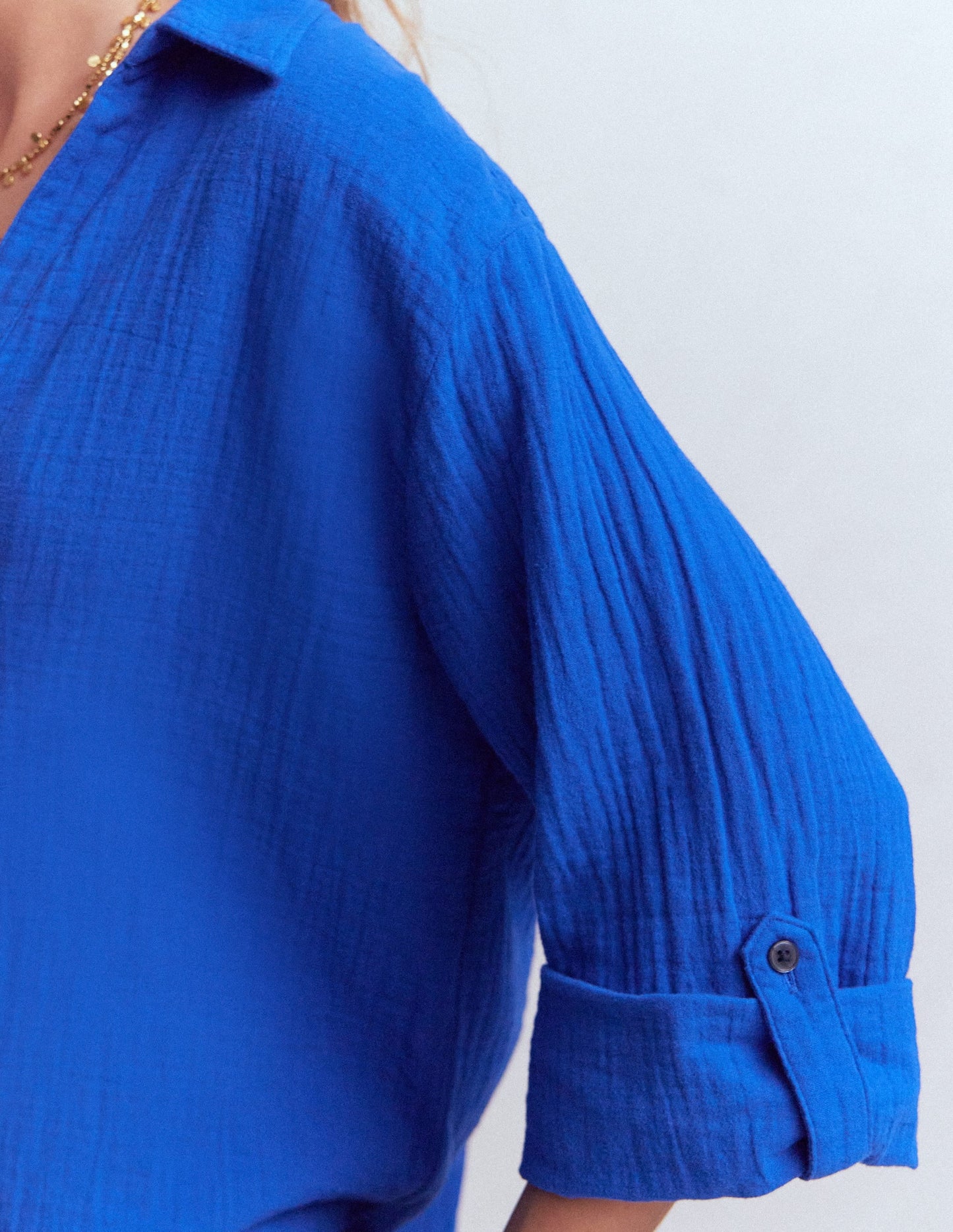 Longline Double Cloth Shirt-Bright Blue