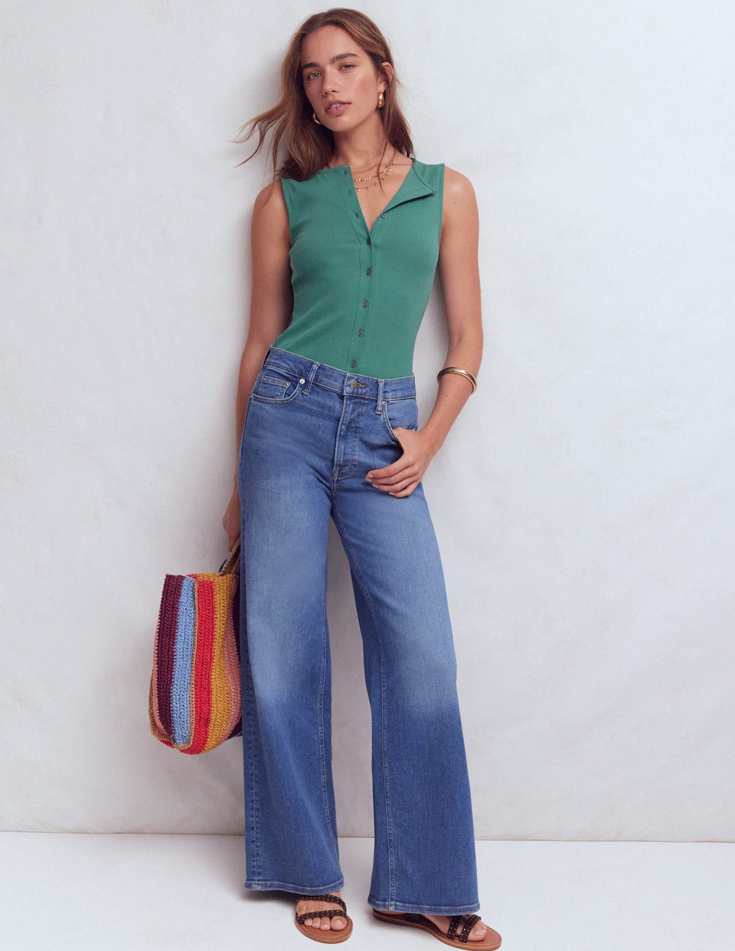 Evie Button Through Rib Vest-Deep Sea