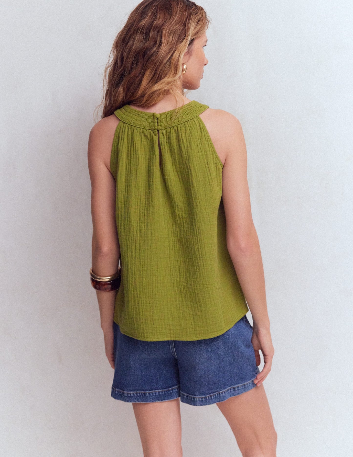 Halter-neck Double Cloth Top-Woodland Green