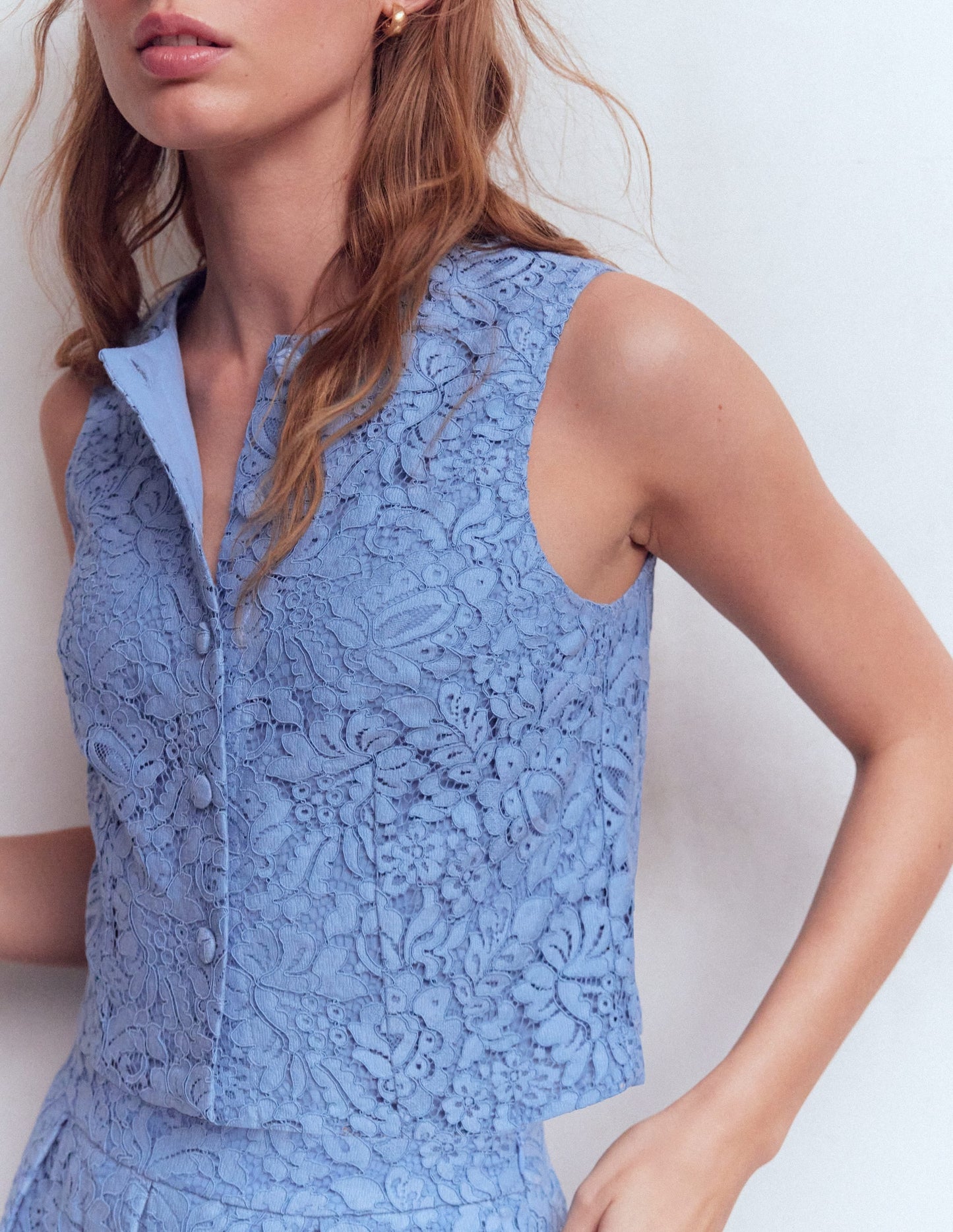 Andrea Lace Shell Top-Cornflower Blue
