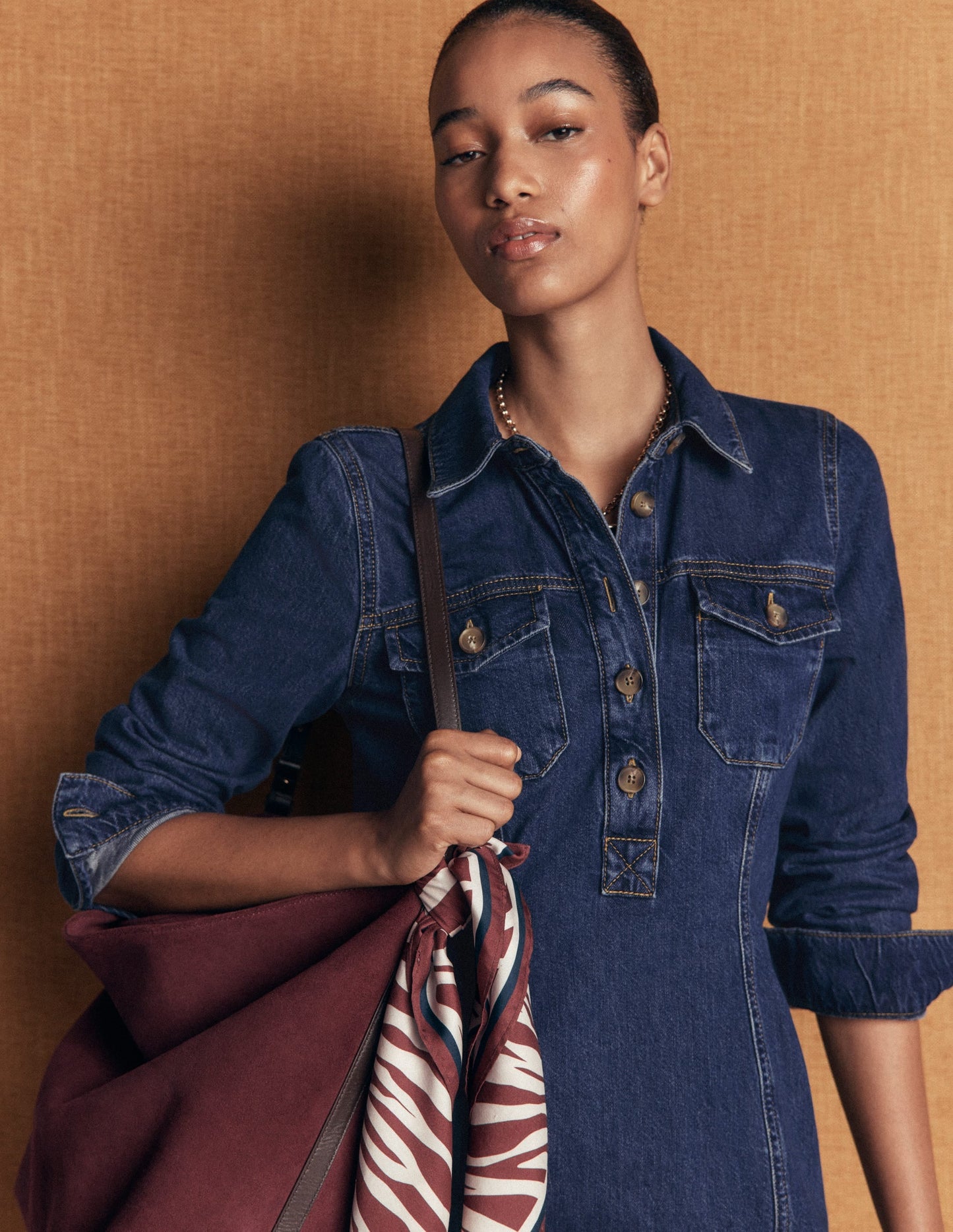Fleur Denim Short Dress-Mid Vintage Denim