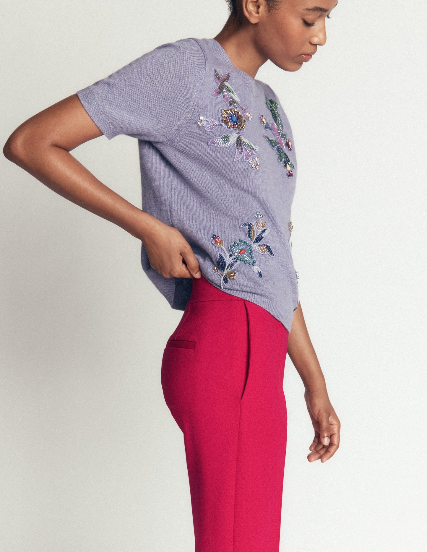 Straight Leg Ponte Trousers-Pomegranate