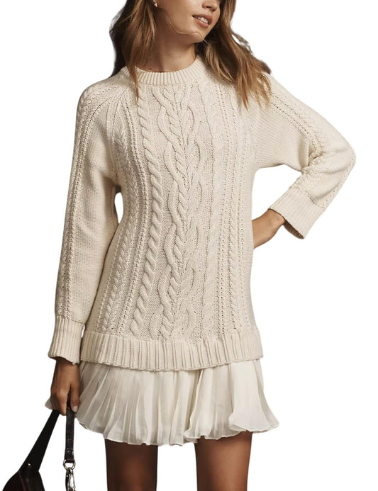 Damen Rundhals Zopfmuster Pullover Minikleid (Kaufe 2 Versandkostenfrei)