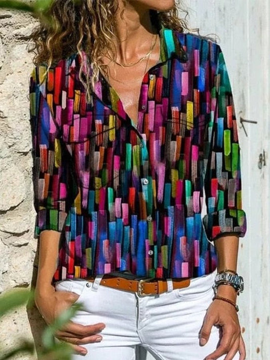 Damen Vintage Bunt Gestreiftes Hemd