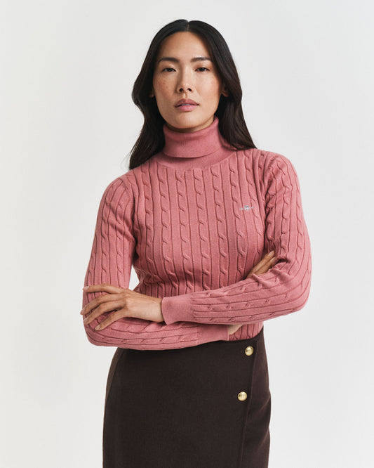 Rollkragenpullover aus Stretch-Baumwolle mit Zopfmuster